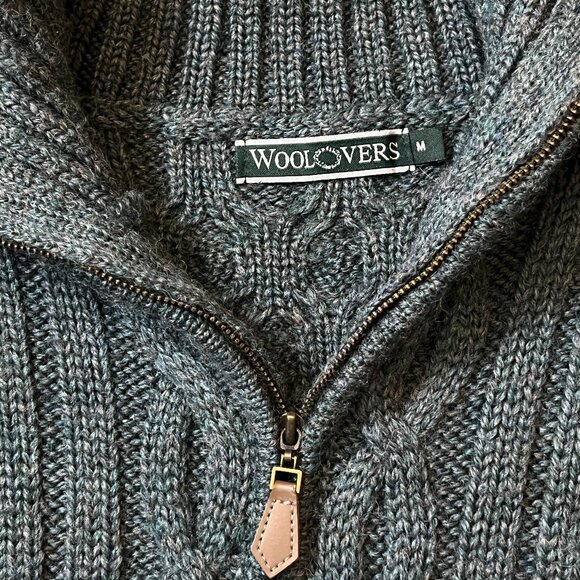 Woolovers 100% British Wool 1/4 Zip Cable Knit Sweater - Men's Size M - Green - Picture 6 of 14